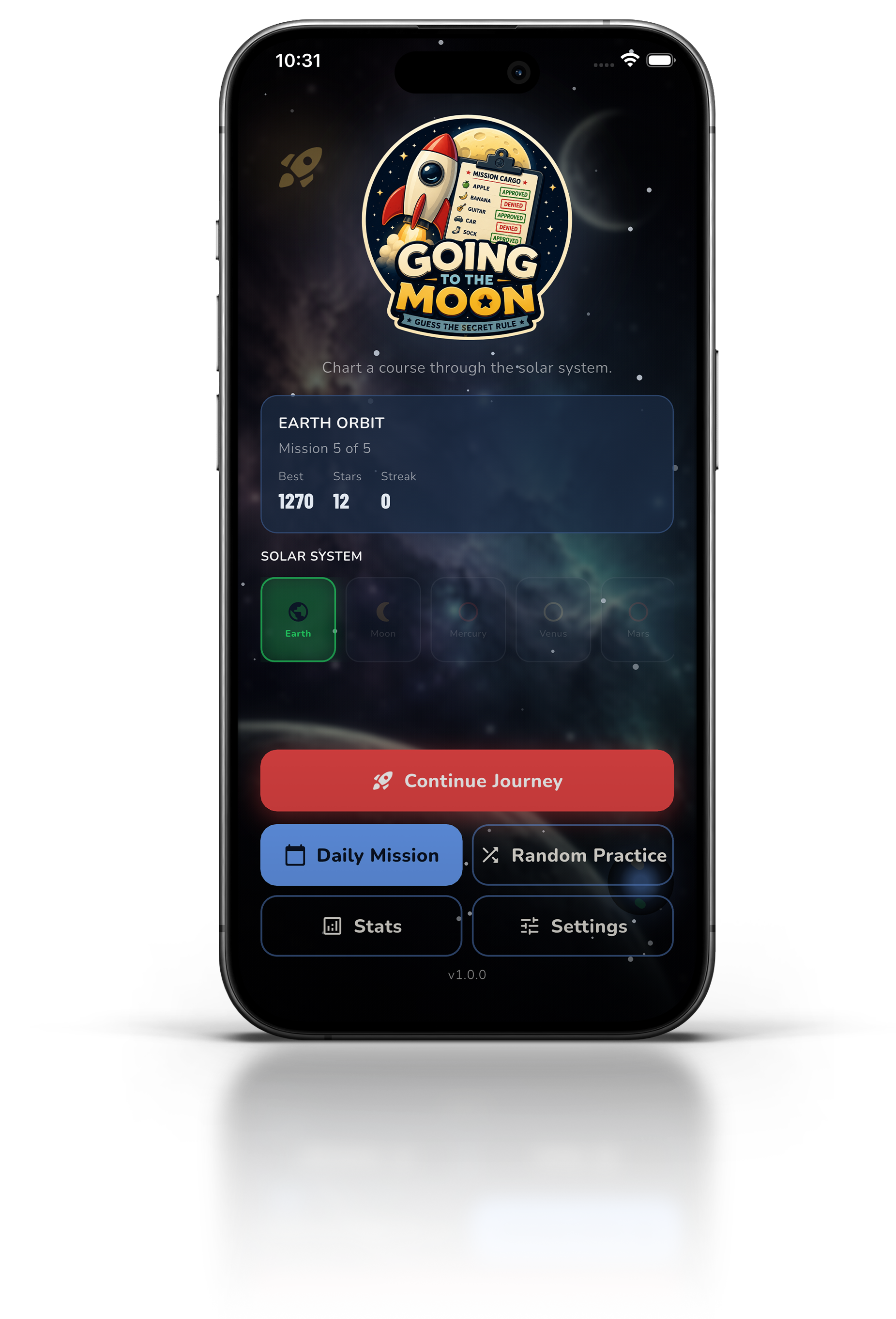 Going to the Moon app on iPhone