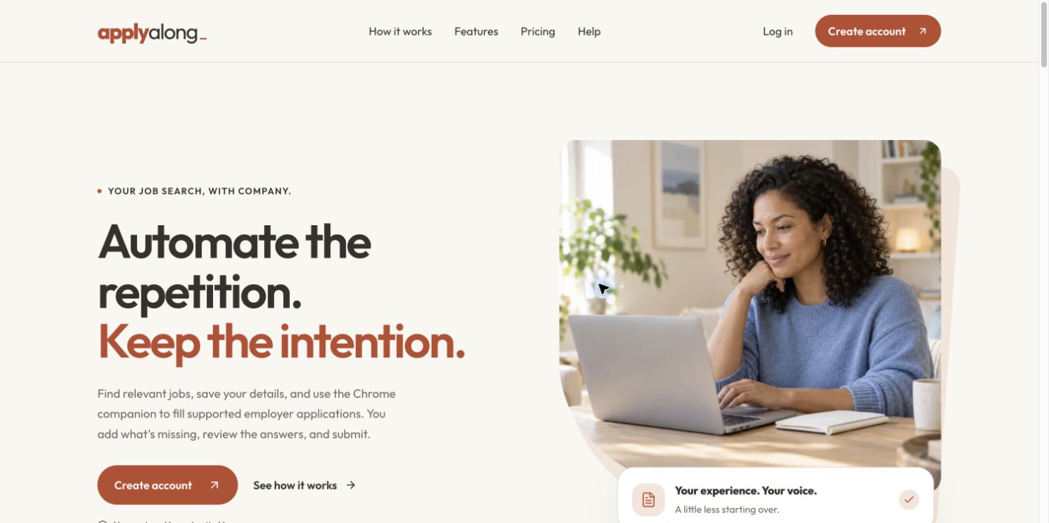 ApplyAlong website introducing its job application companion