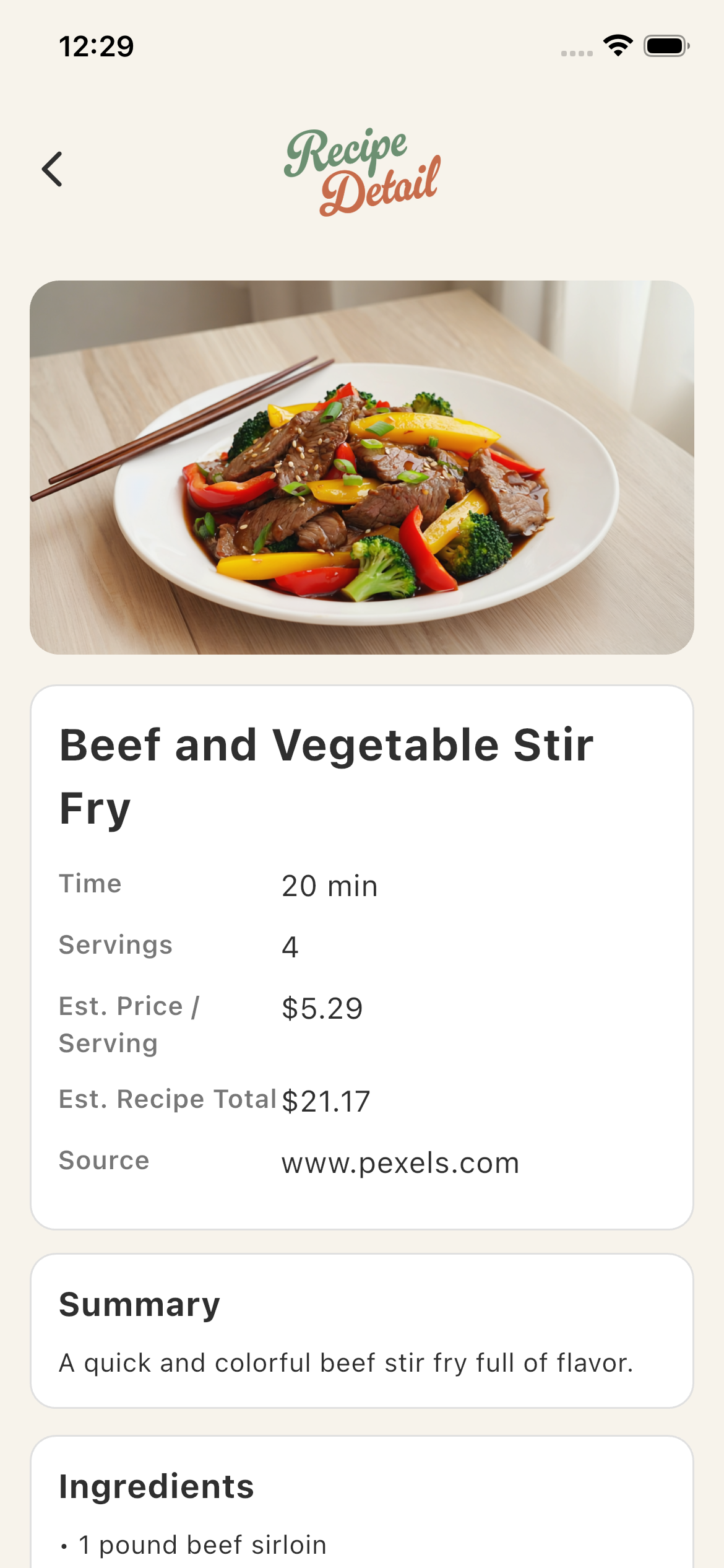 Meal Details