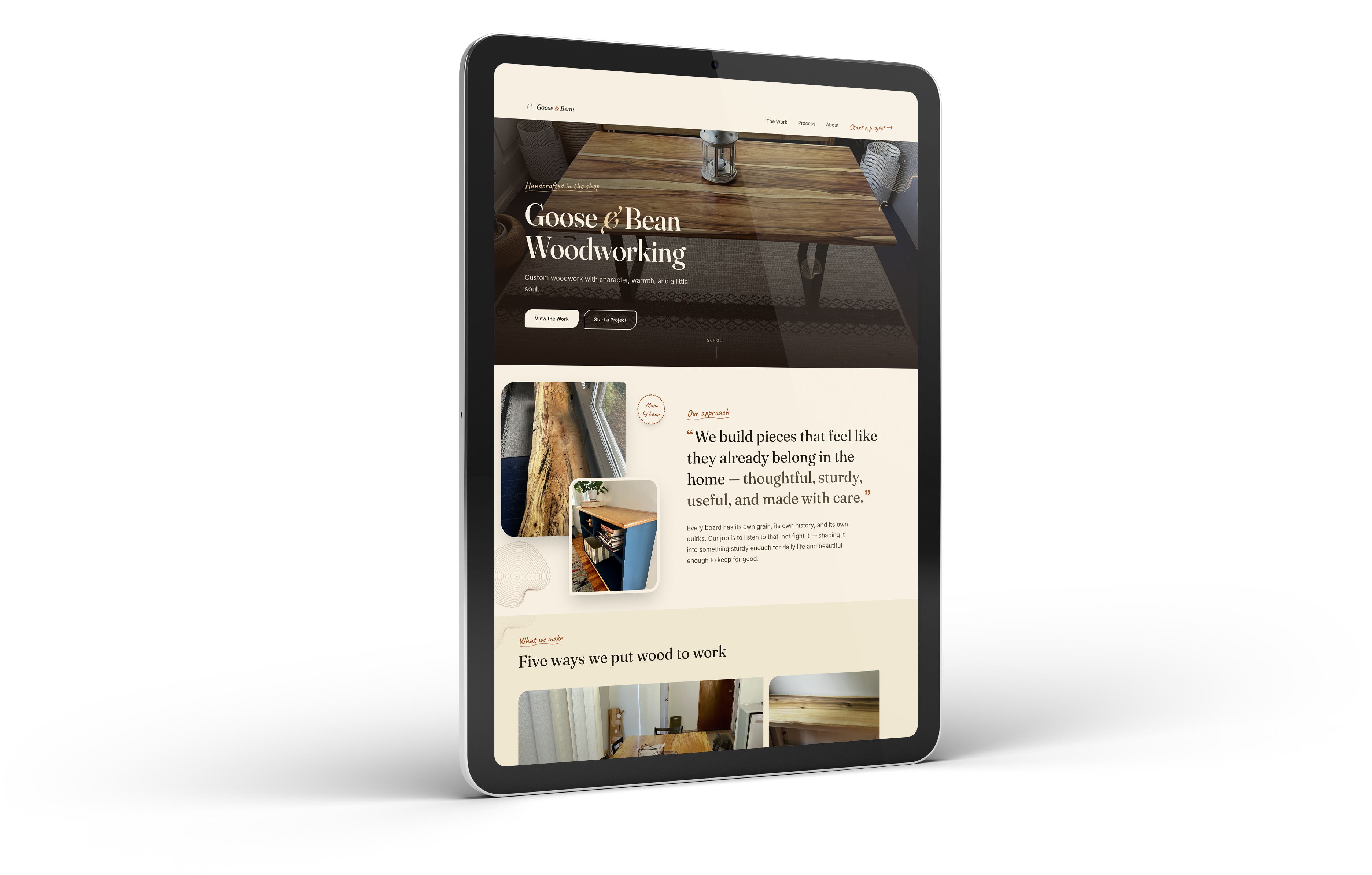 Goose & Bean Woodworking tablet mockup