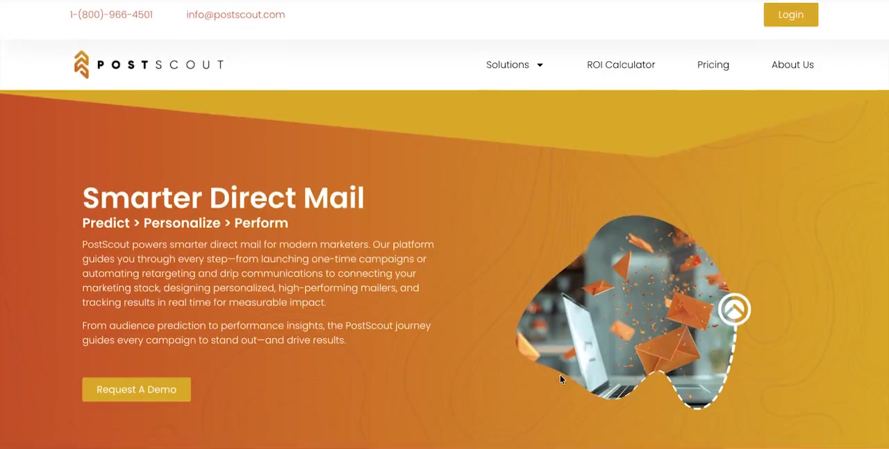 PostScout website homepage and direct-mail product positioning